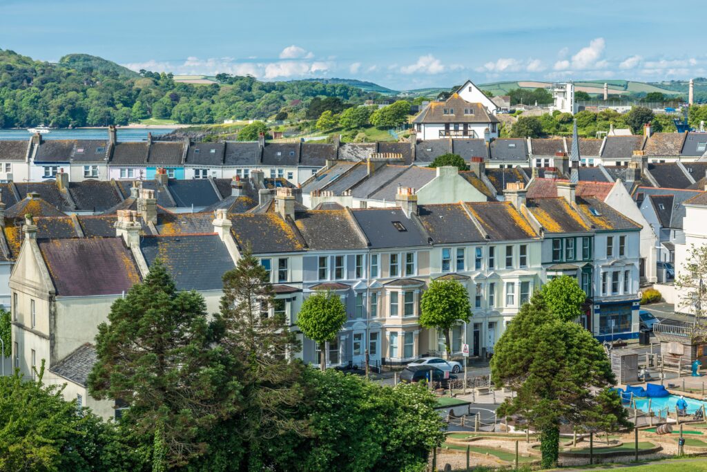 Terraced houses close to the sea at Plymouth in Devon, England, UK.